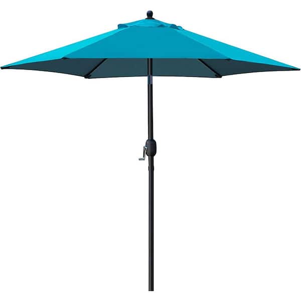 Cubilan 7.5 ft. Patio Umbrella Outdoor Table Market Umbrella with Push Button Tilt/Crank, 6 Ribs in Teal Blue