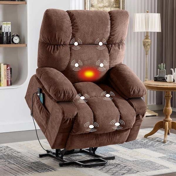 Boyel Living Brown Power Lift Massage Recliner Chair Recliners for Elderly with Heat and USB Charge Port,Side Pocket