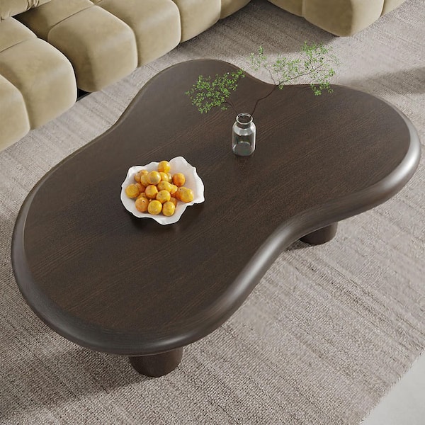 Allan 46.4 in. Brown Kidney-Shaped Engineered Wood Coffee Table with 4-Legs