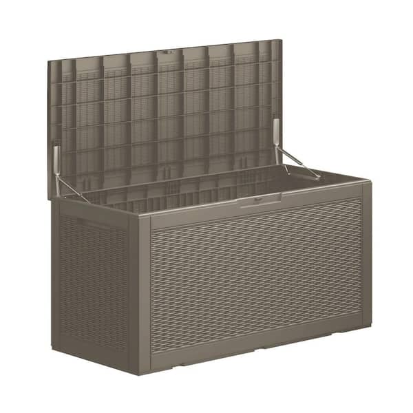 100 Gal. Weather-Resistant Deck Box ​-Lockable Patio Storage Bench, Portable Outdoor Cabinet for Garden/Pool-Brown