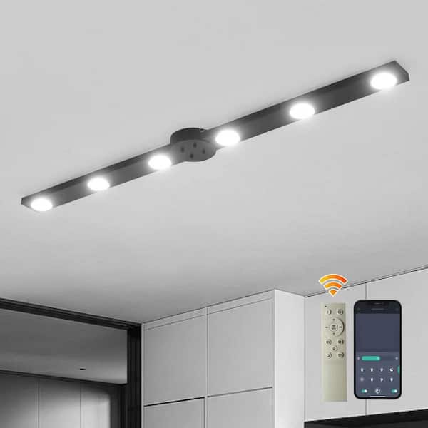 47.24 in. 30-Watt Modern Black Linear Dimmable Integrated LED Flush Mount with Gold Metal Shade For Living Room Bedroom
