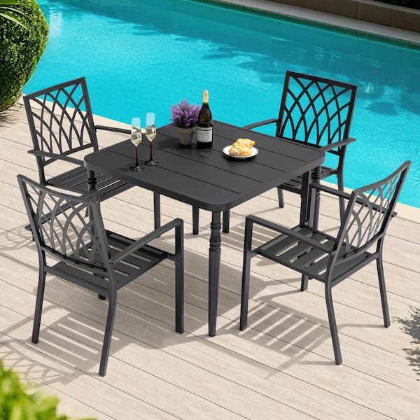 4 piece outdoor furniture patio dining set with umbrella Foristern Compact Wooden Hole for 4-6 People, 63'' Featuring a 63 MFSTUDIO Patio Dining Set for
