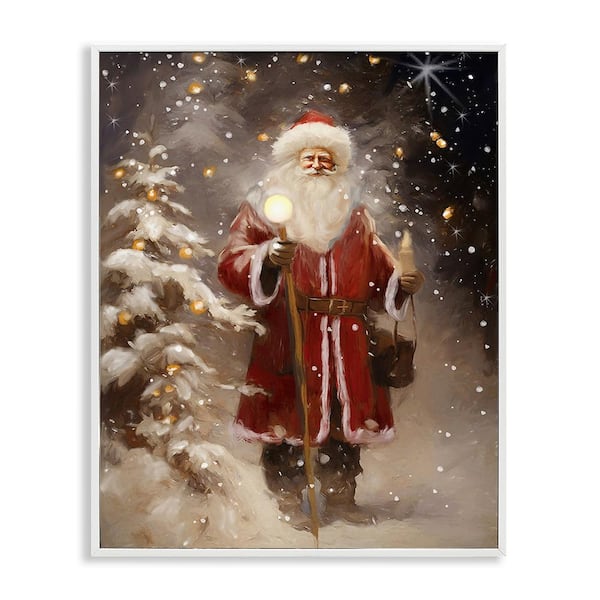 Stupell Industries Santa in Snowy Night Scene by Ramona Murdock 1-Piece Framed Graphic Print People Poster Art Print 20 in. x 16 in.