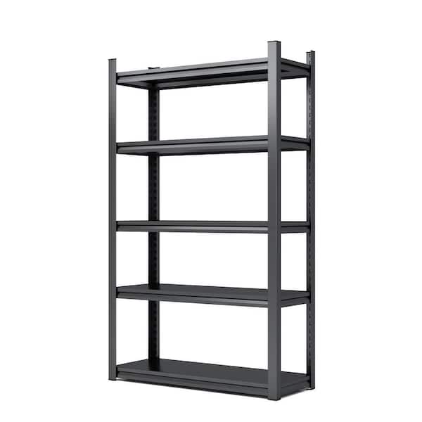 5-Tier Heavy Duty Storage Rack With Adjustable Height, Reinforced layer, Metal Garage Shelving - 48 x 18 x 78 Black