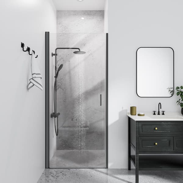 30 in. W x 72 in. H Frameless Pivot Shower Door with Tempered Clear Glass in Matte Black
