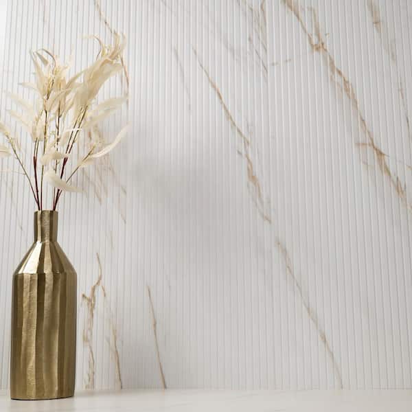 Urban Bamboo Marmi Gold 16 in. x 48 in. Satin Ceramic Fluted Wall Tile (15.51 sq. ft./Case)
