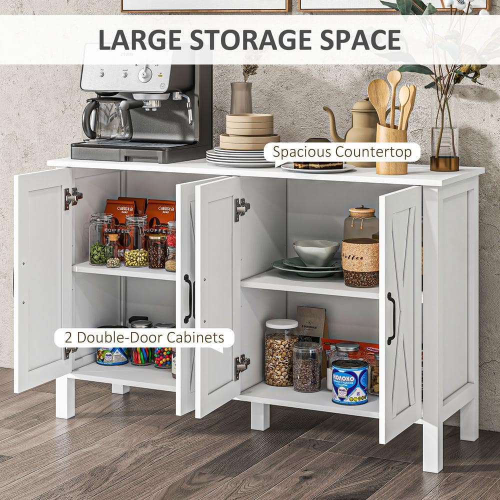 White Farmhouse Wood Sideboard Buffet Cabinet with Barn Doors