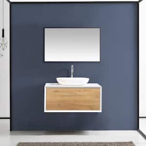 36 in. W x 22 in. D x 16 in. H Wall-Mounted Bath Vanity in White Oak with Matt White solid surface Top