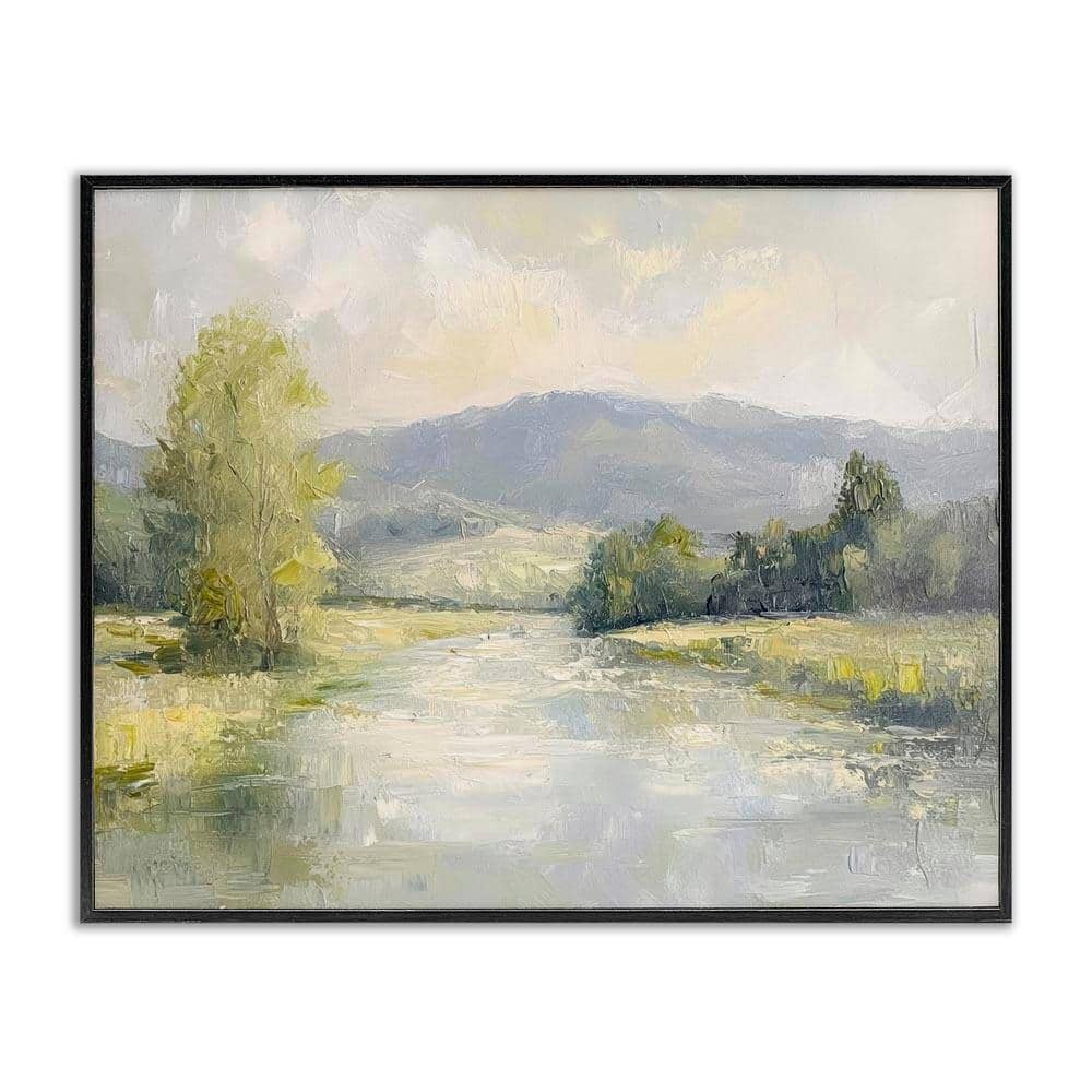 UPC 199235096343 product image for Abstract River & Mountain Scene by Petal Prints Design Black Framed Nature Gicle | upcitemdb.com