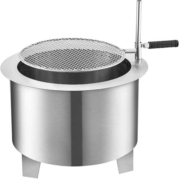 VEVOR 16.9 in. Dia x 15.5 in. H Stainless Steel Smokeless Fire Pit Bonfire Patio Fire Pit with Detachable Grill for Outdoor
