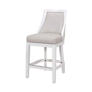 Ellis 26in. White Tall Back Wood Swivel Counter Stool with Gray Faux Leather Seat, One Stool