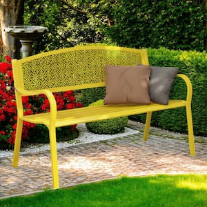 49in 2-Person Yellow Metal Outdoor Garden Bench