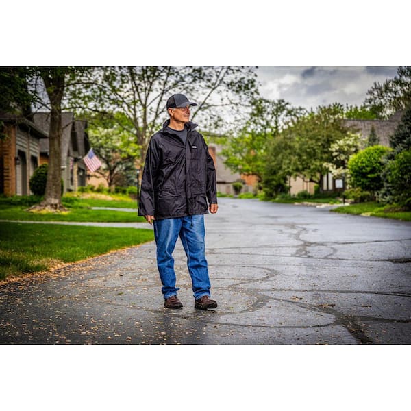 Boss X-Large Black Nylon Ripstop Rain Jacket with Storm Flap