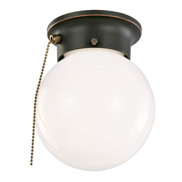 Design House 1-Light Oil Rubbed Bronze Ceiling Light with Opal Glass and Pull Chain