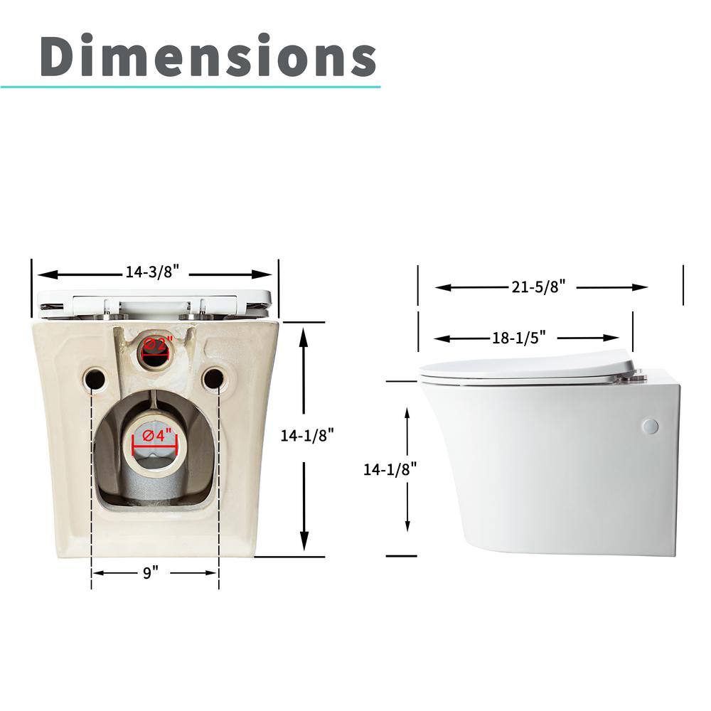 Glossy White Ceramic Elongated Wall Mounted Toilet with Soft Close Seat