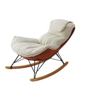 Brown Wood Outdoor Rocking Chair with White Cushions