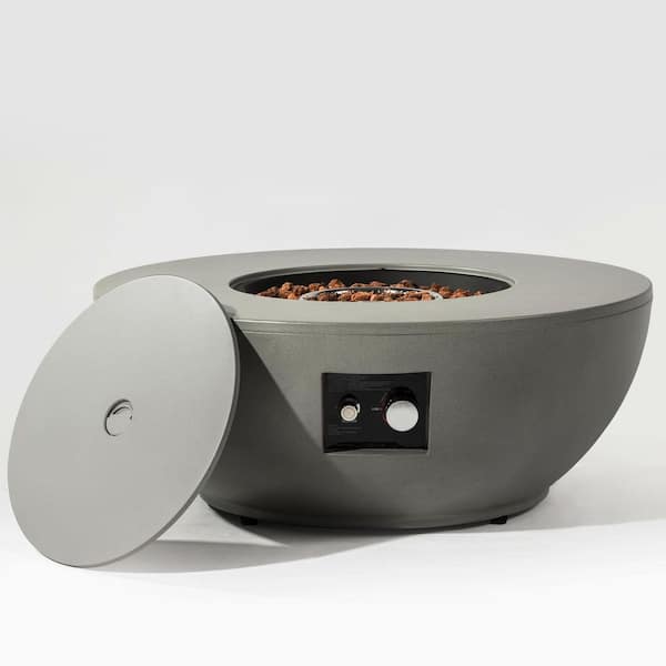 36 in. Grey Round Propane Gas Steel Fire Pit Table with Tank Holder