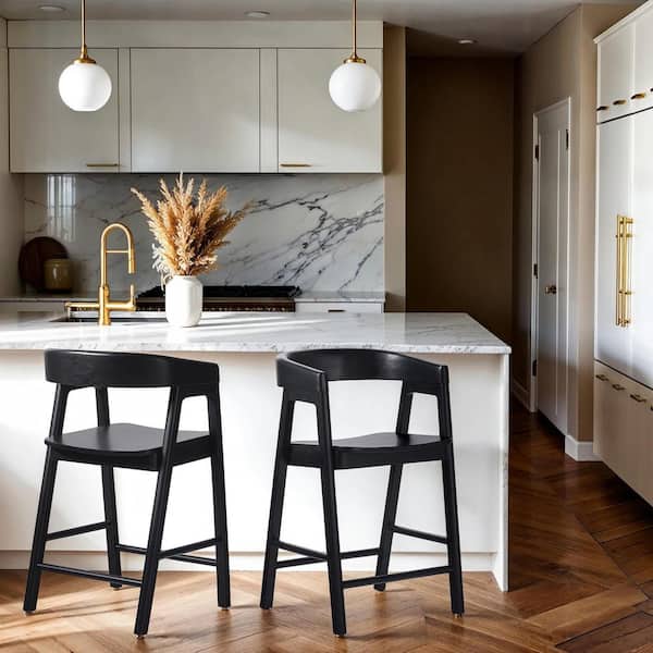 Walker Edison Furniture Company Modern 23.75 in. Black Rounded Back Solid Wood Counter Stool