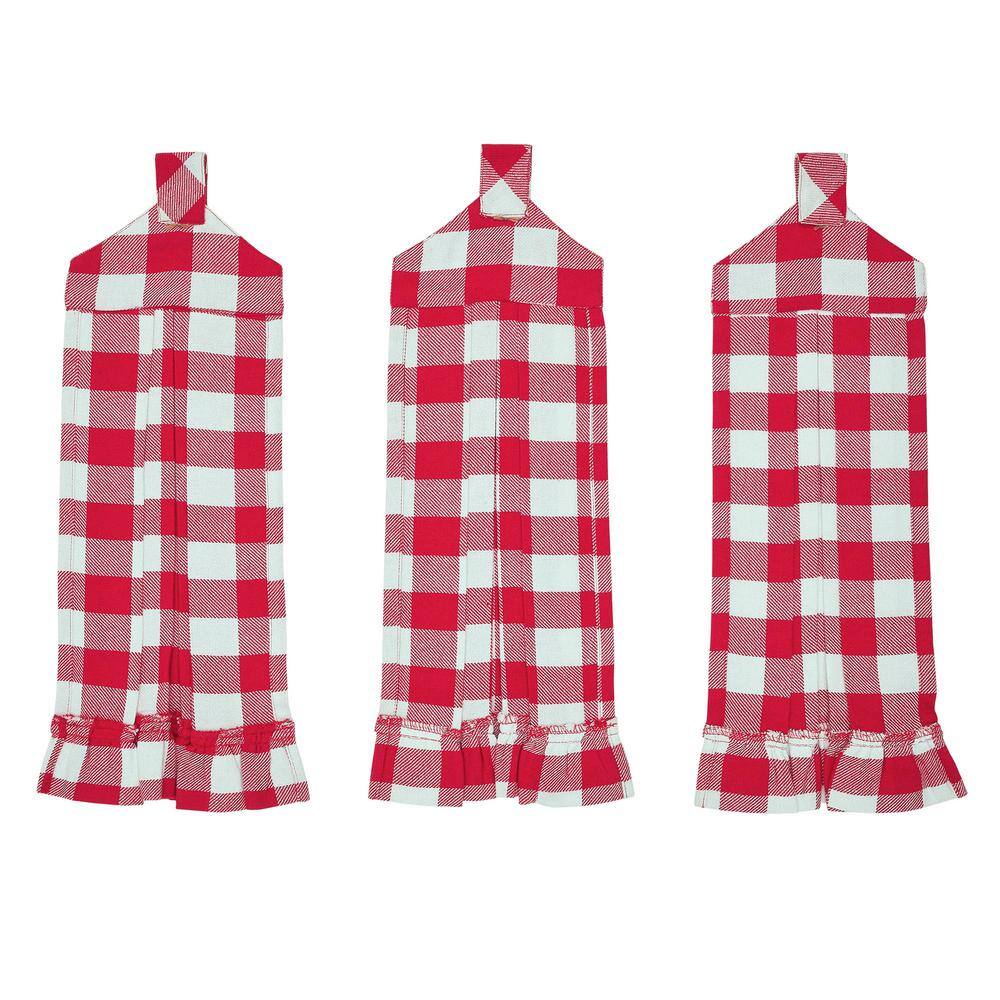 Red and White Buffalo Check Cotton Kitchen Towel Set of 3
