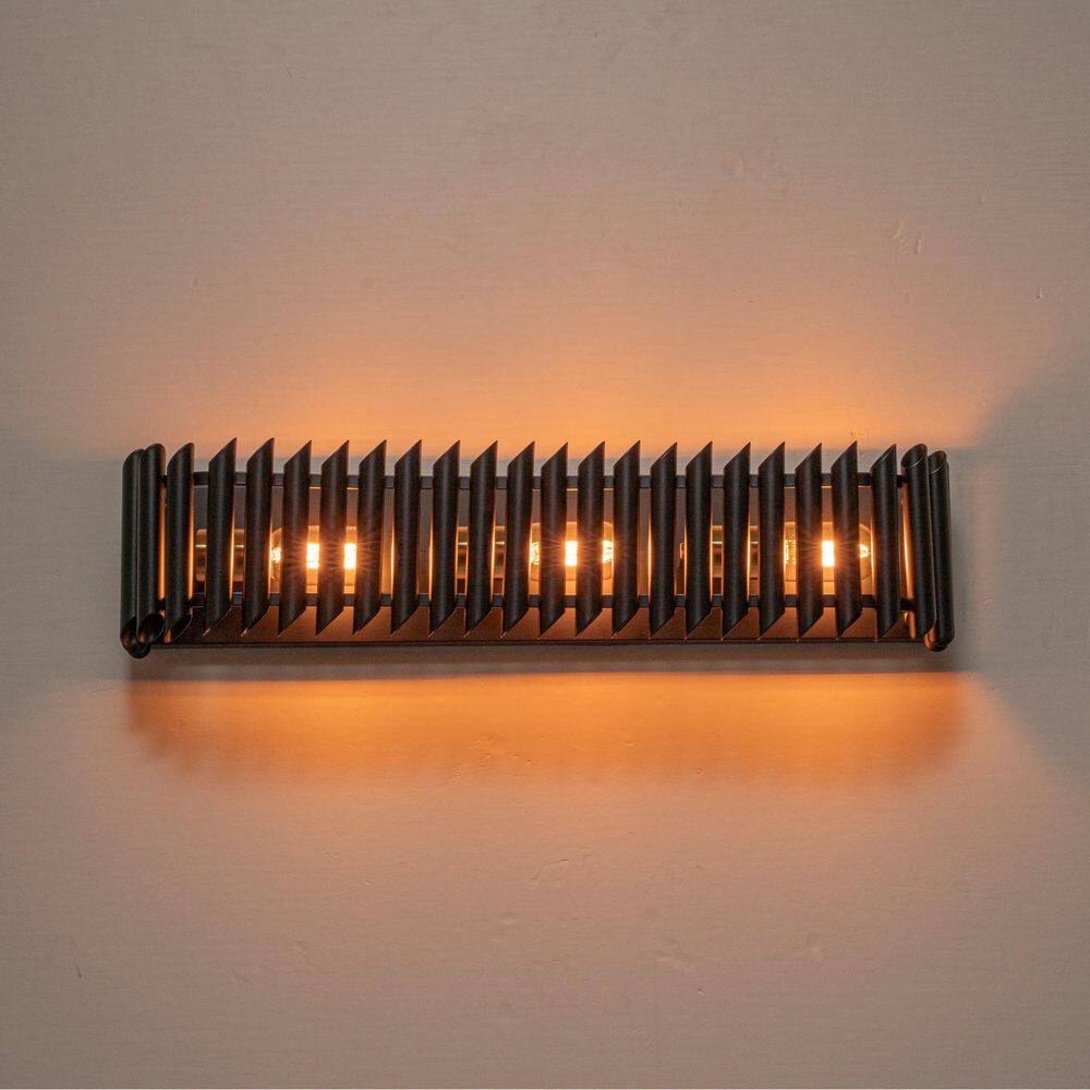 20 in. 3-Light Industrial Matte Black Rectangle Wall Sconce with Pipe Iron Shades for Bedroom, Bathroom price history on PriceWatchPro