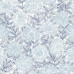 Faustin Navy Floral Matte Pre-pasted Paper Wallpaper