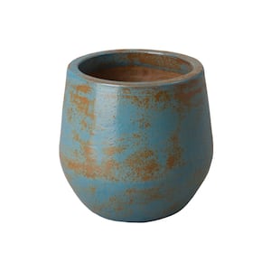 15 in. Dia Round Turquoise Wash Ceramic Planter