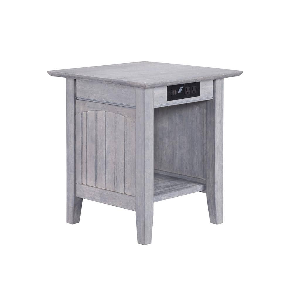 Driftwood Grey Eco-Friendly Hardwood End Table with Charging Station