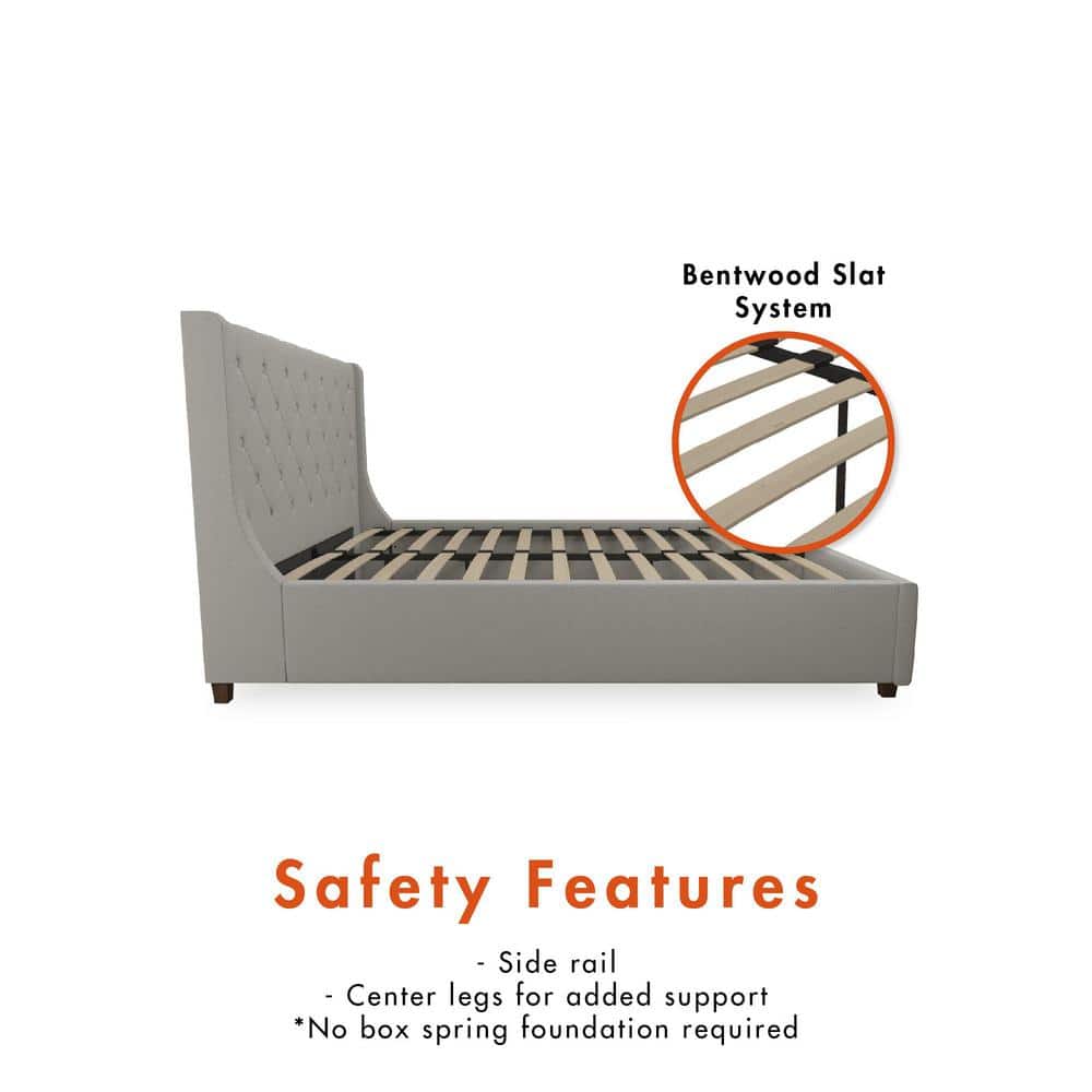 Light Gray Linen Tufted King Upholstered Bed with Metal Frame