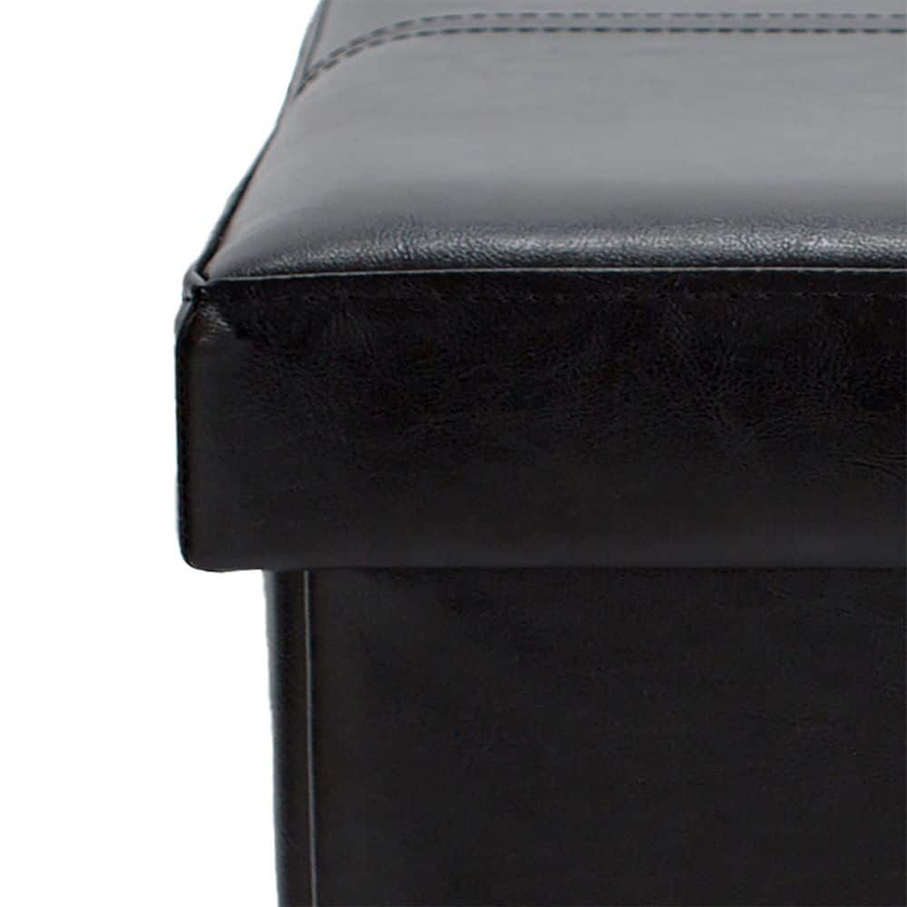 Black Faux Leather Collapsible Storage Ottoman with Tufted Top