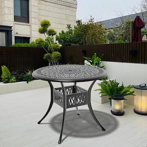 35.43 in. Black Round Cast Aluminum Outdoor Dining Table