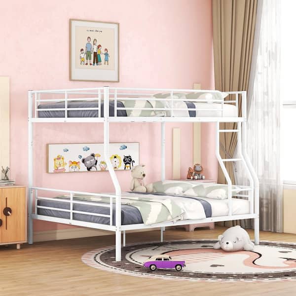 Polibi White Full XL Over Queen Metal Bunk Bed
