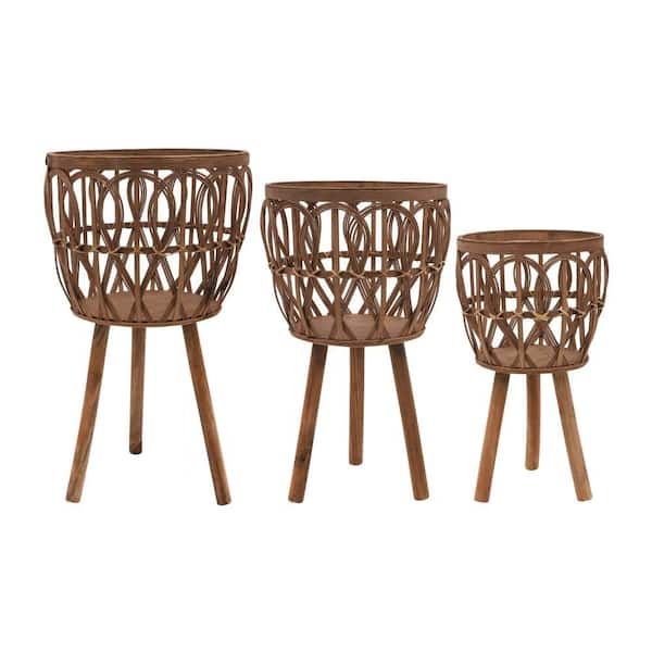 Brown 11/13/15 in. Ceramic Bamboo Planters (3-Pack)