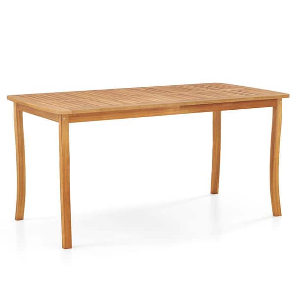 Outdoor Wooden Dining Table 63 in. Acacia Wood Table for 4-6 with Wide Slatted Tabletop