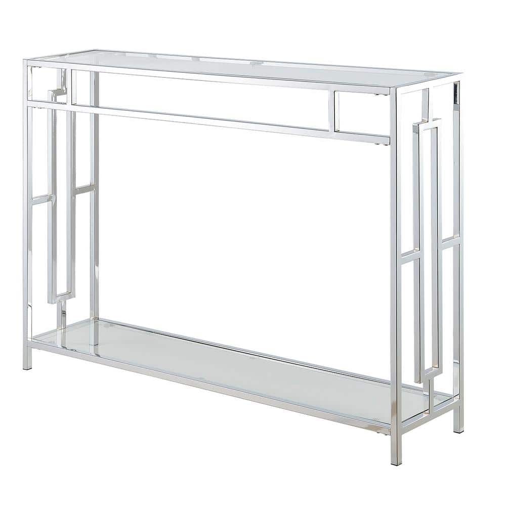 Town Square Chrome and Glass Console Table with Dual Open Shelving