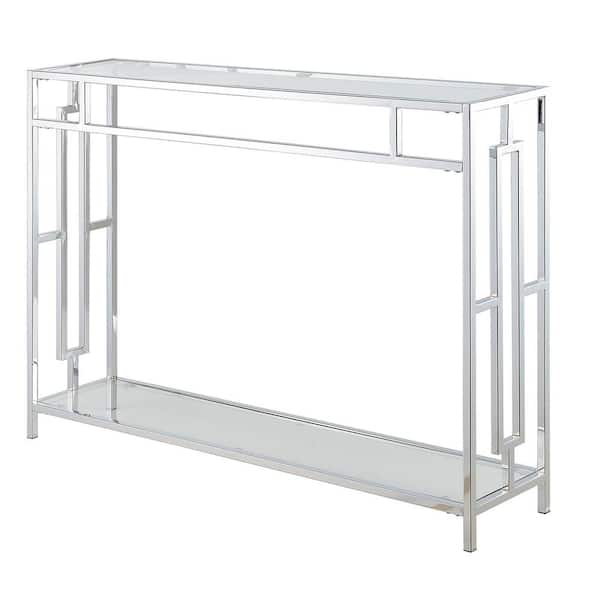 Convenience Concepts Town Square Chrome Desk With Shelf Chrome Frame Clear Glass 