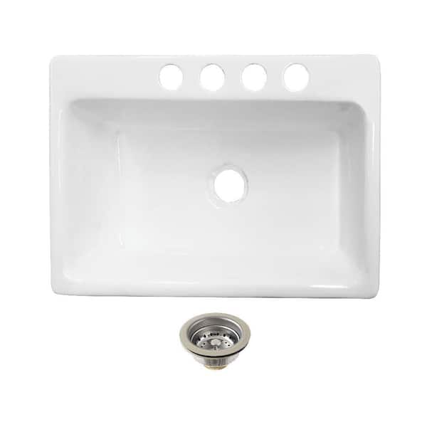 Towne 33 in. Undermount Single Cast Iron Kitchen Sink with Basket Strainer