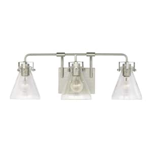 Jaden 24 in. 3-Light Brushed Nickel Transitional Wall Bathroom Vanity Light with Clear Seeded Glass Shades