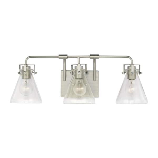 Generation Lighting Jaden 24 in. 3-Light Brushed Nickel Transitional Wall Bathroom Vanity Light with Clear Seeded Glass Shades