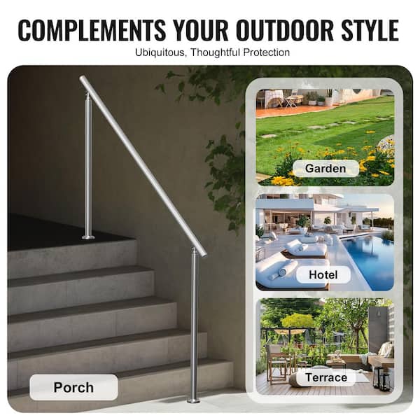 VEVOR Handrails for Outdoor Steps, 70.9 in./ 180cm Length Stair Hand Rail Kit, Transitional Stainless Steel Railings