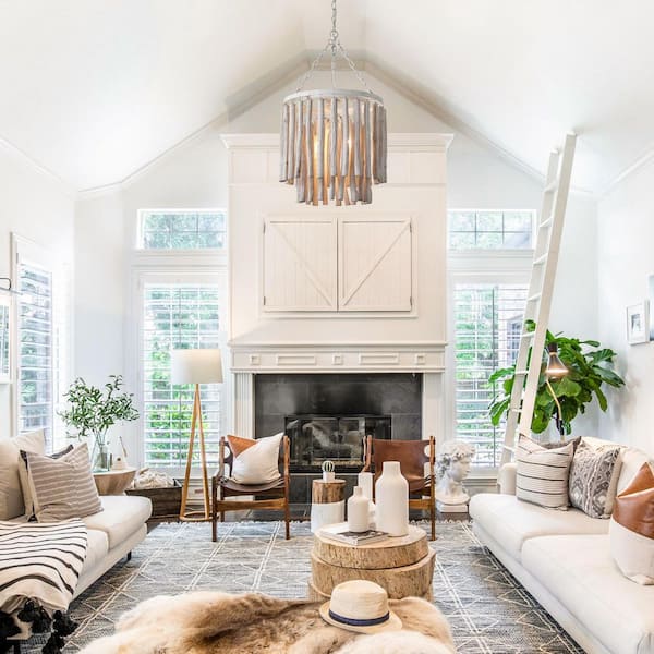 17 in. 4-Light Antique White Wooden Chandelier, Coastal Bedroom Chandelier, Farmhouse Kitchen Island Pendant Light