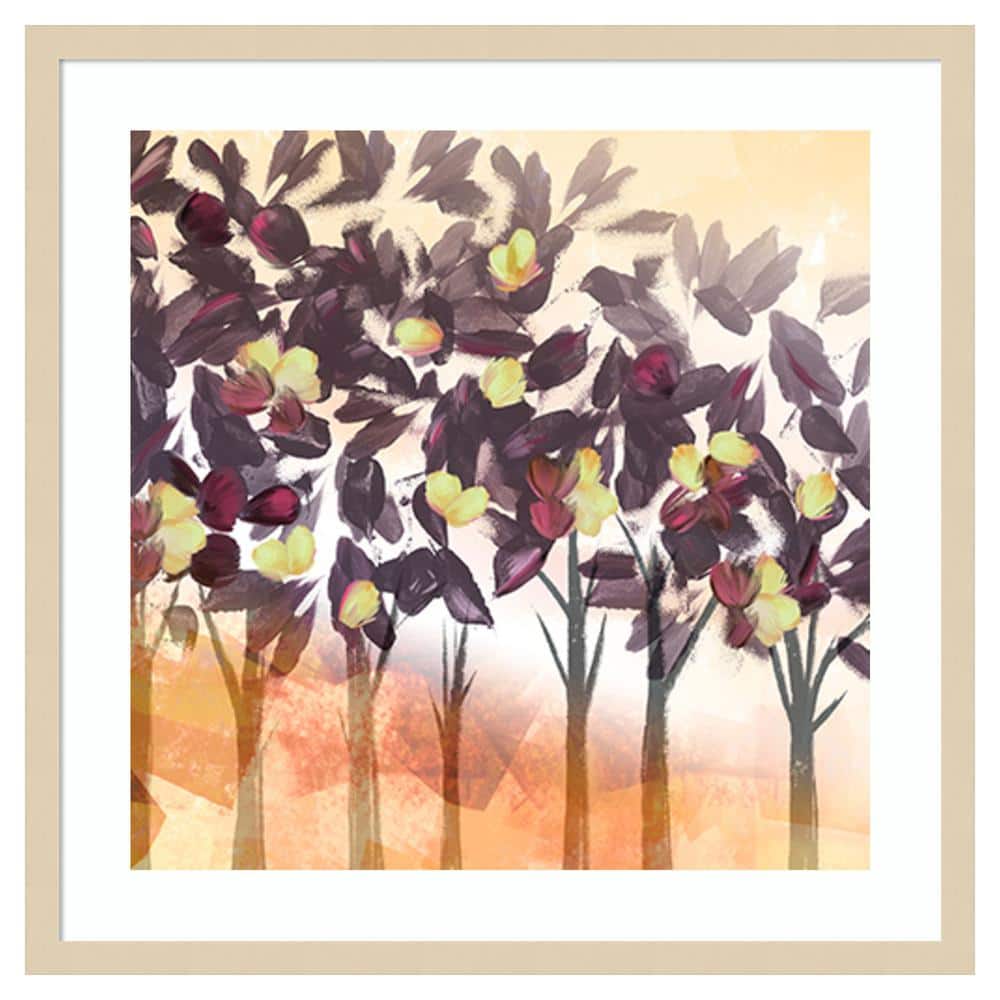 Purple Trees Expressionist Graphic Art in Natural Wood Frame