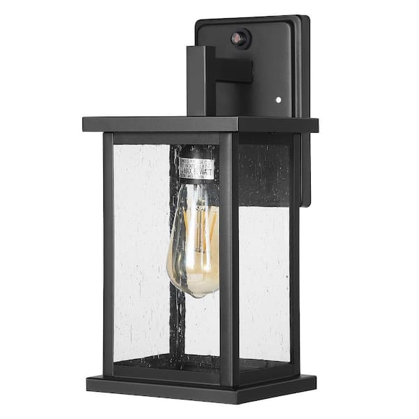 DEWENWILS Matte Black Dusk to Dawn Outdoor Hardwired Wall Lantern Sconce with Seeded Glass and No Bulbs Included