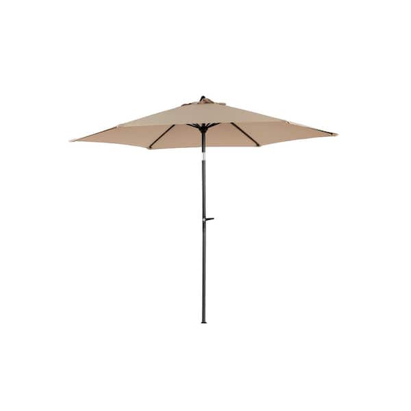 Huluwat 9 ft. Steel Patio Umbrella in Khaki with 6 Sturdy Ribs, Push Button Tilt and Crank