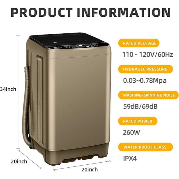1.38 cu. ft. 17.7 lbs. Full-Automatic Smart Home Top Load Washer, Washing Machine w/ Drain Pump, 10 Wash Program in Gold