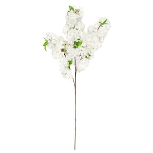 41 in. Triple Bloom Cream White Artificial Cherry Blossom Flower Stem Spray (Set of 3)
