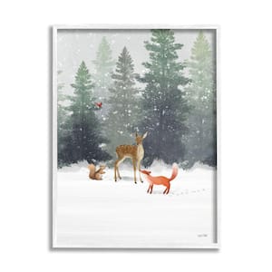 "Winter Season Forest Animals Fox Deer Squirrel" by House Fenway Framed Animal Wall Art Print 16 in. x 20 in.