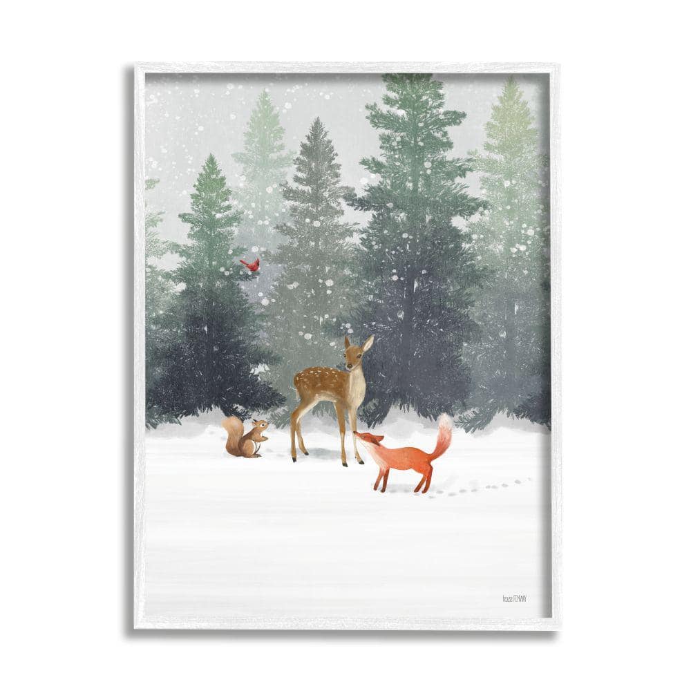Winter Forest Animals White Framed Wall Art Print, 24 x 30