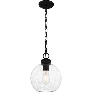 Irie 1-Light Earth Black Pendant with Clear Seedy Glass Shade