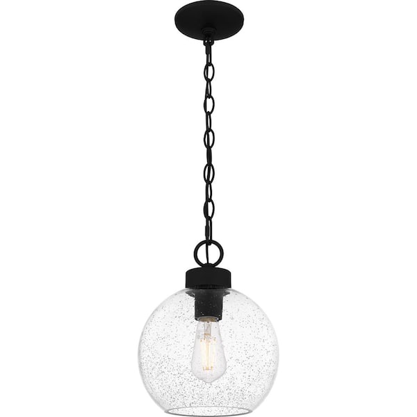 DSI LIGHTING Irie 1-Light Earth Black Pendant with Clear Seedy Glass Shade