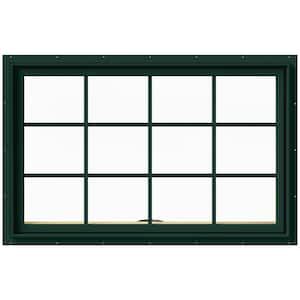 48 in. x 30 in. W-2500 Series Green Painted Clad Wood Awning Window w/ Natural Interior and Screen